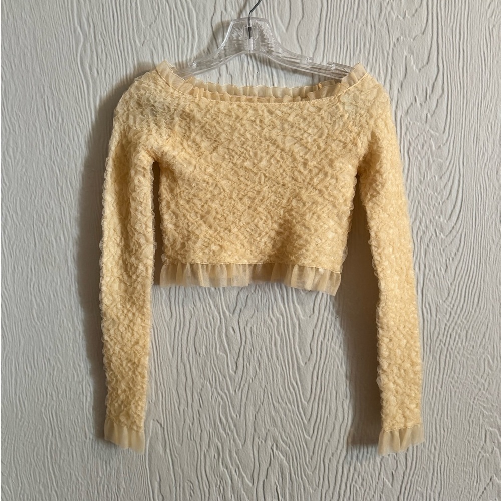Zara Cream Ruffle-Trim Knit Top